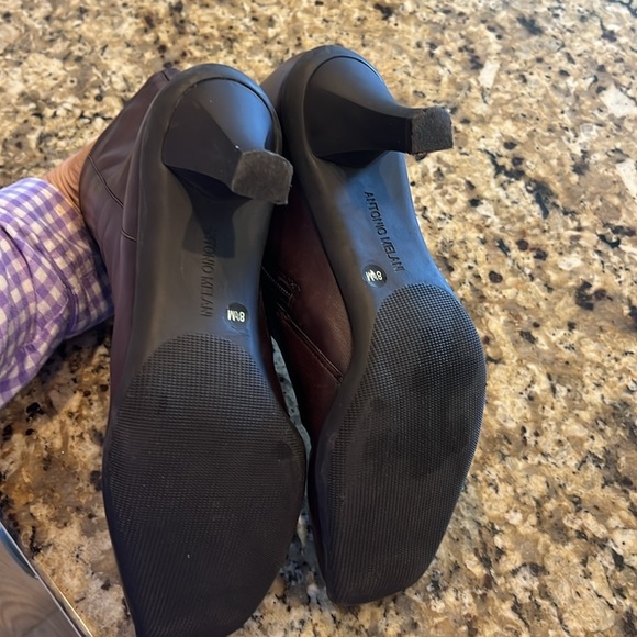 ANTONIO MELANI 100% leather brown booties women’s 8.5. Square toe w/ kitten heel - Picture 8 of 11